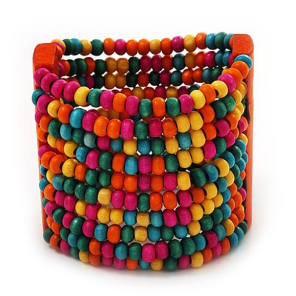 Ethnic African Artisan Made Wooden Bead 10 Row Stretch Bracelet NEW - Picture 6 of 6